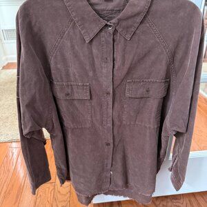 Vintage Havana - Brown Lightweight shirt - button up with frayed bottom -M
